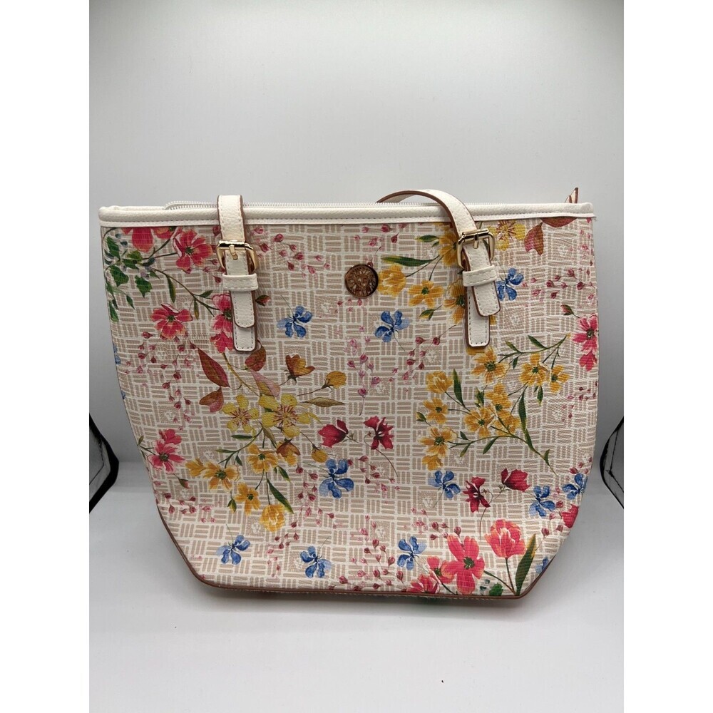 Anne Klein Floral Tote Bag White Multicolor Shoulder Purse Spring Summer